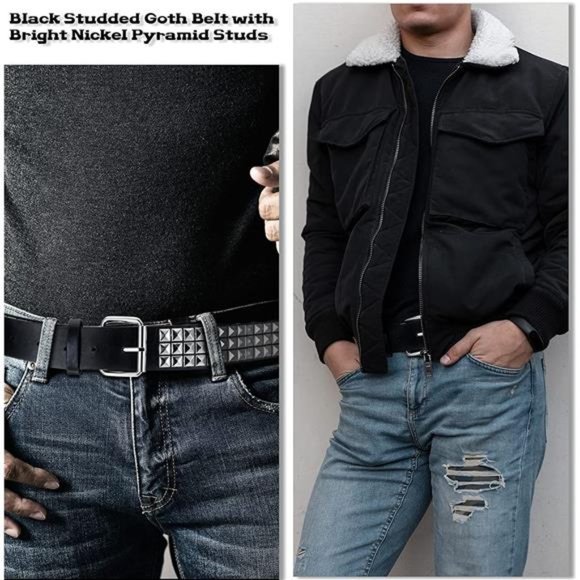 Geyoga Studded Belt Metal Punk Rock Rivet Punk Leather Threads Studded Goth Belt main image 5